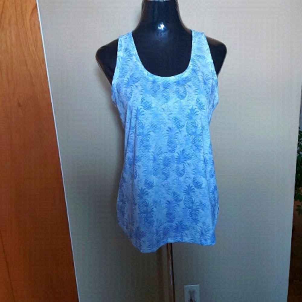 Coastal Chic Tropical Palm Tank Top Light Blue Breezy Fit Sz Small Summer  Style
